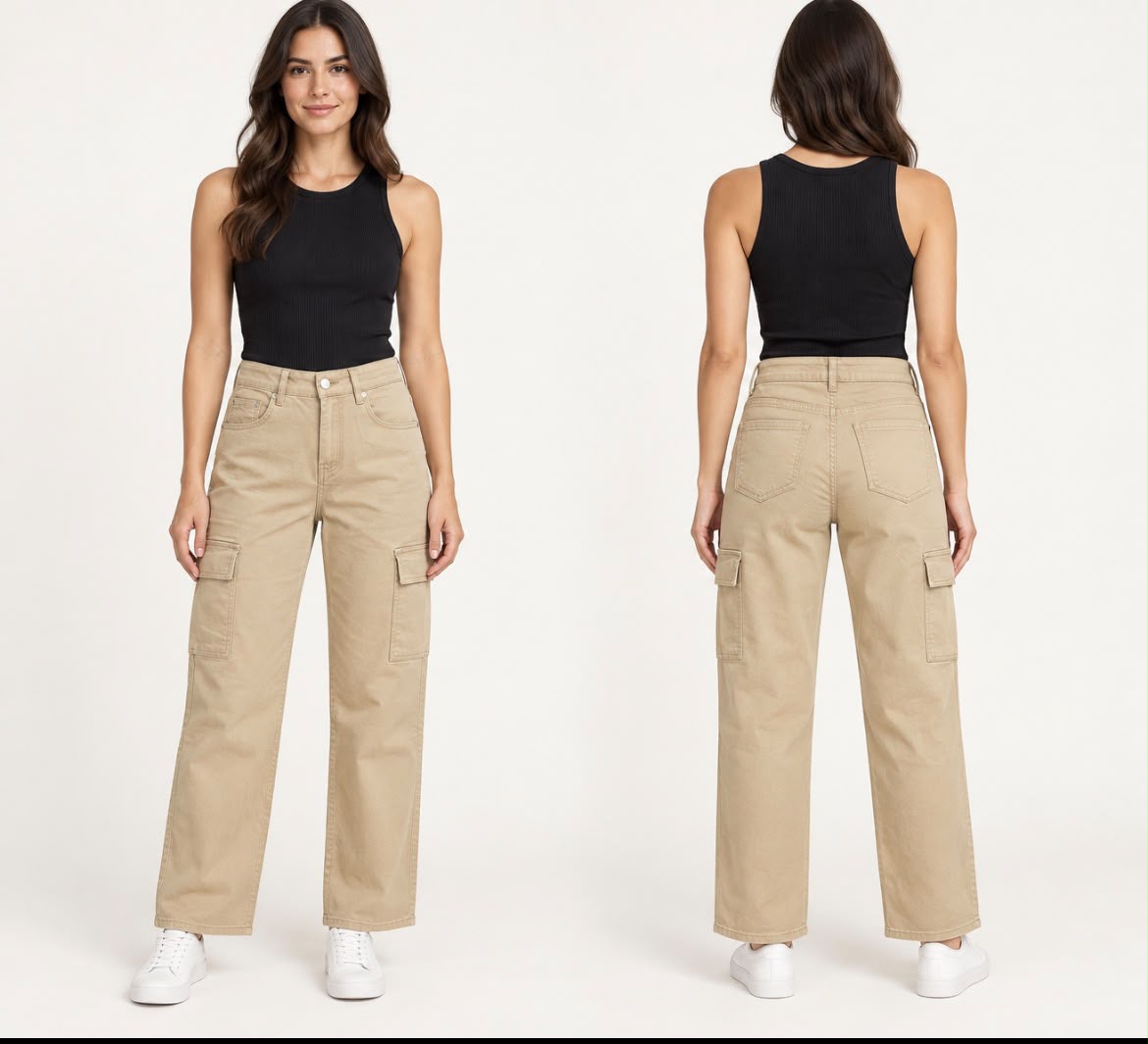 Pantalón bolsillo, cargo, arena, recto