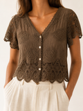 Blusa de crochet chocolate abotonada — Koketa