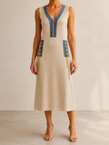 Vestido beige con detalles denim — Koketa