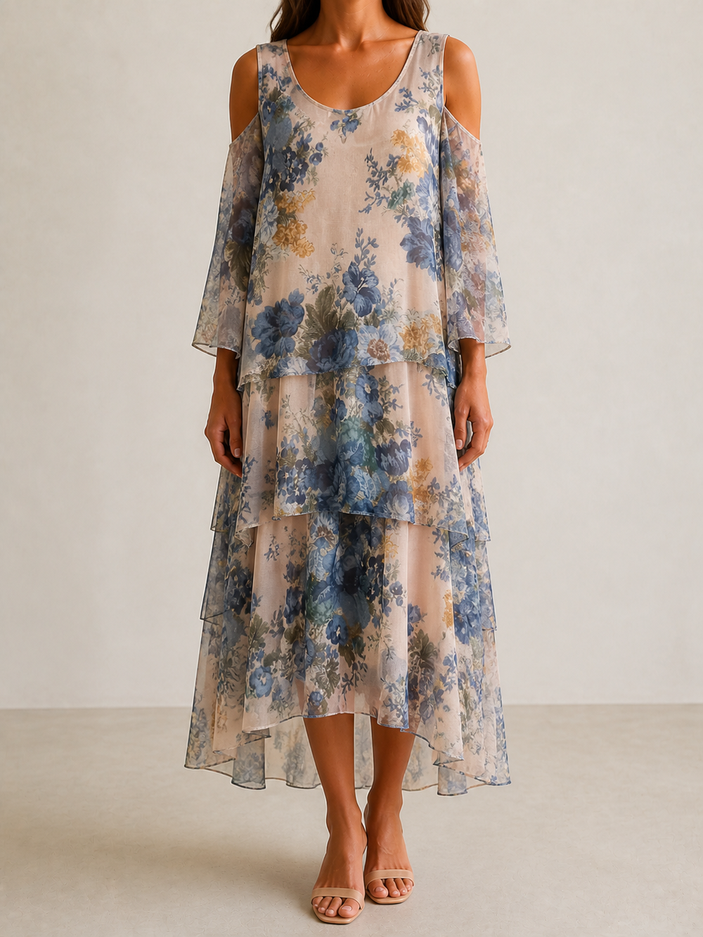 Vestido floral azul en capas — Koketa